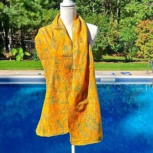 Scarf Handcrafted Wool and Silk New 69x12"  Fall Oranges Green Unique